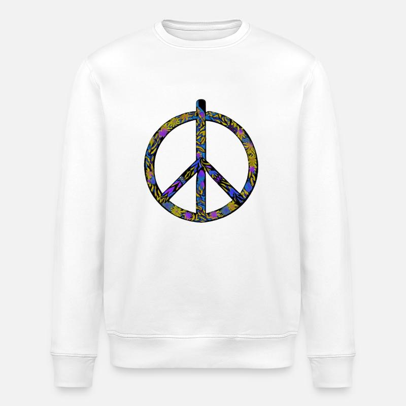 Abstrakte Harmonie: Gelb-Blauer Friedensrausch - Stanley/Stella Unisex Bio-Sweatshirt ROLLER - Weiß