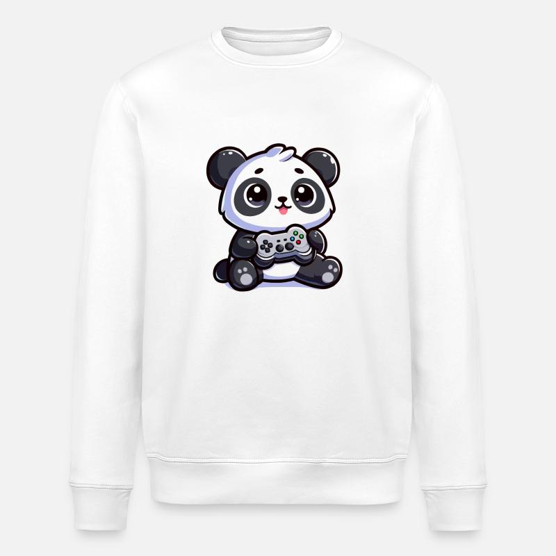 Cute Panda with Controller - Stanley/Stella ROLLER Unisex Organic Sweatshirt - white