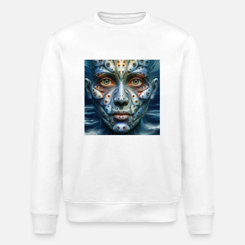 Gesicht mit Fischaugen - Stanley/Stella Unisex Bio-Sweatshirt ROLLER - Weiß