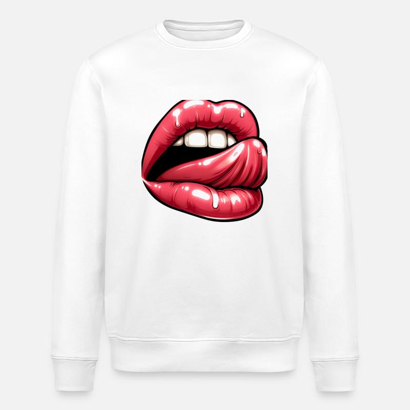 Langue - levres rose sexy - Sweat bio ROLLER Stanley/Stella Unisexe - blanc