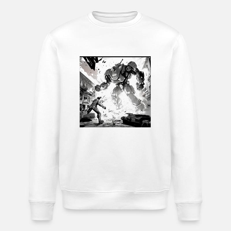 Robot Fight Comic - Stanley/Stella ROLLER Unisex Organic Sweatshirt - white