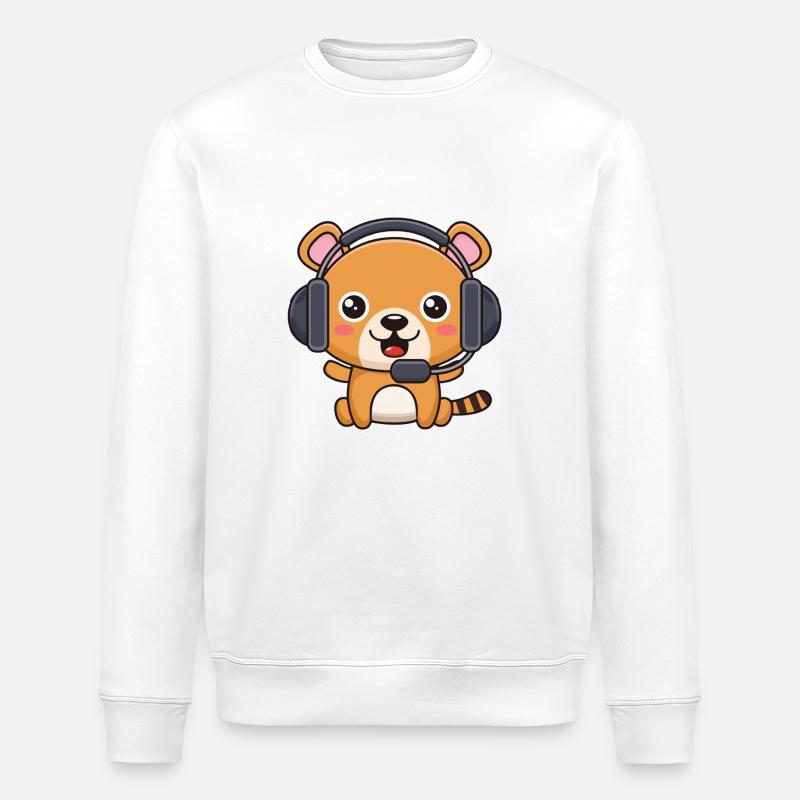 Bear with headset - Stanley/Stella ROLLER Unisex Organic Sweatshirt - white