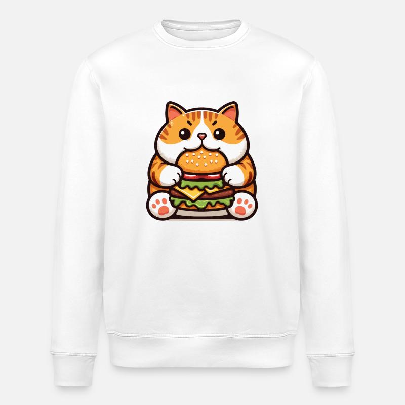 Cat Eats Burger - Stanley/Stella ROLLER Unisex Organic Sweatshirt - white