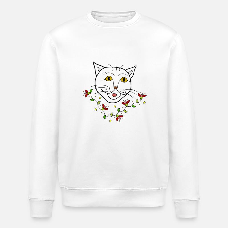 Cat with flowers - Stanley/Stella Unisex Bio-Sweatshirt ROLLER - Weiß