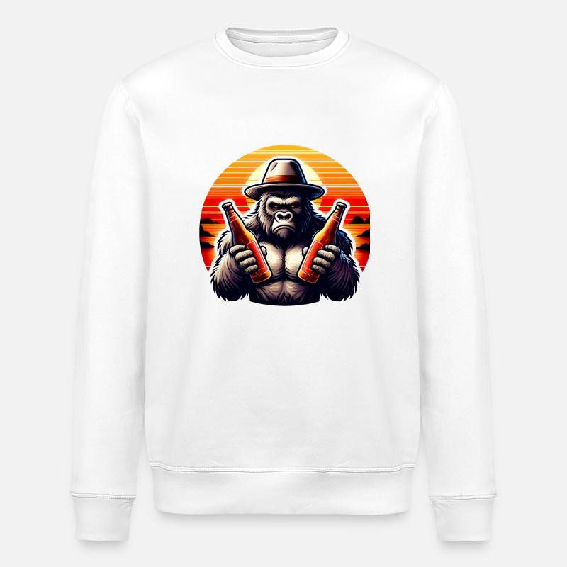 Chimpanzé Tenant Deux Bières - Sweat bio ROLLER Stanley/Stella Unisexe - blanc