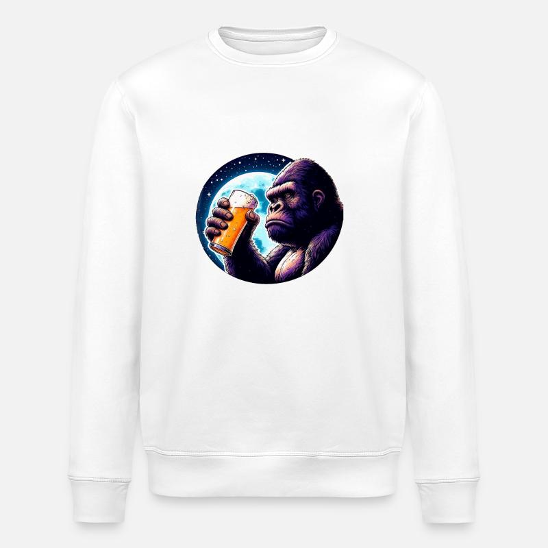 Großer Bierliebhaber Affe - Stanley/Stella Unisex Bio-Sweatshirt ROLLER - Weiß