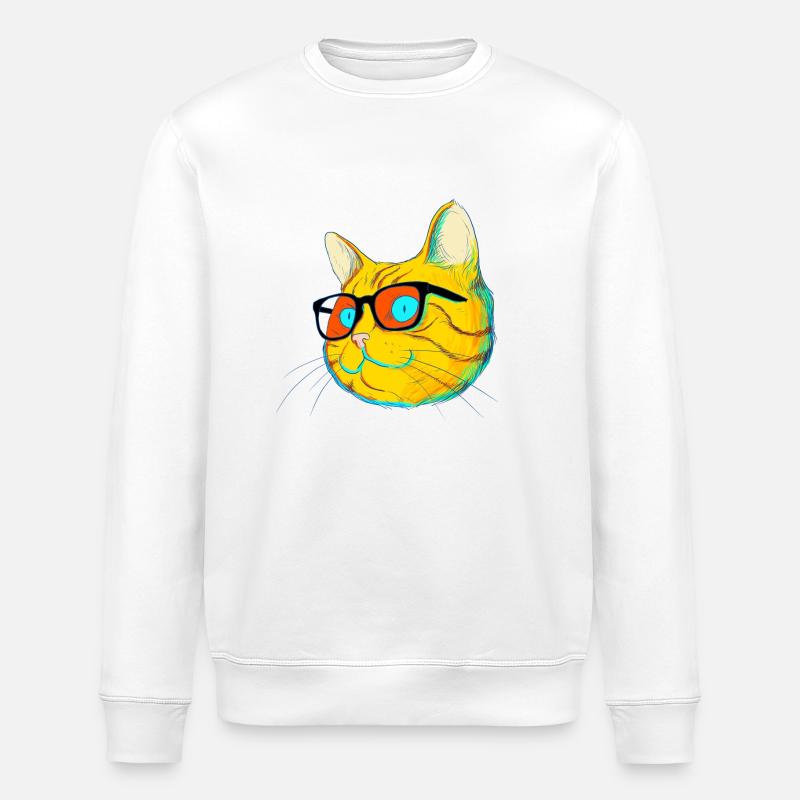 Chat à lunettes - Sweat bio ROLLER Stanley/Stella Unisexe - blanc