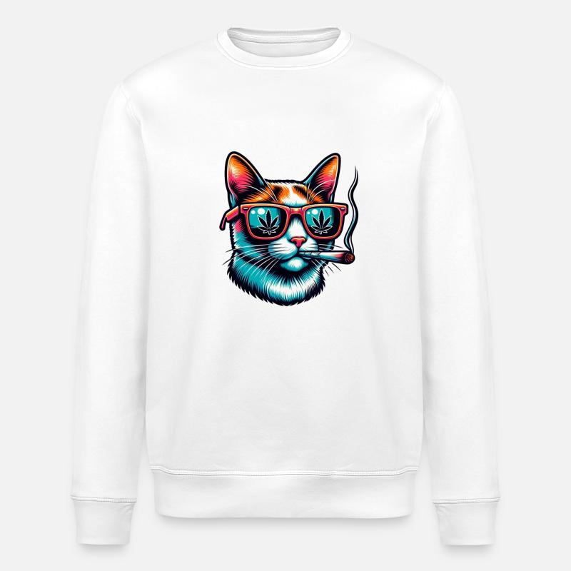 lustige Katze mit Joint - Stanley/Stella Unisex Bio-Sweatshirt ROLLER - Weiß