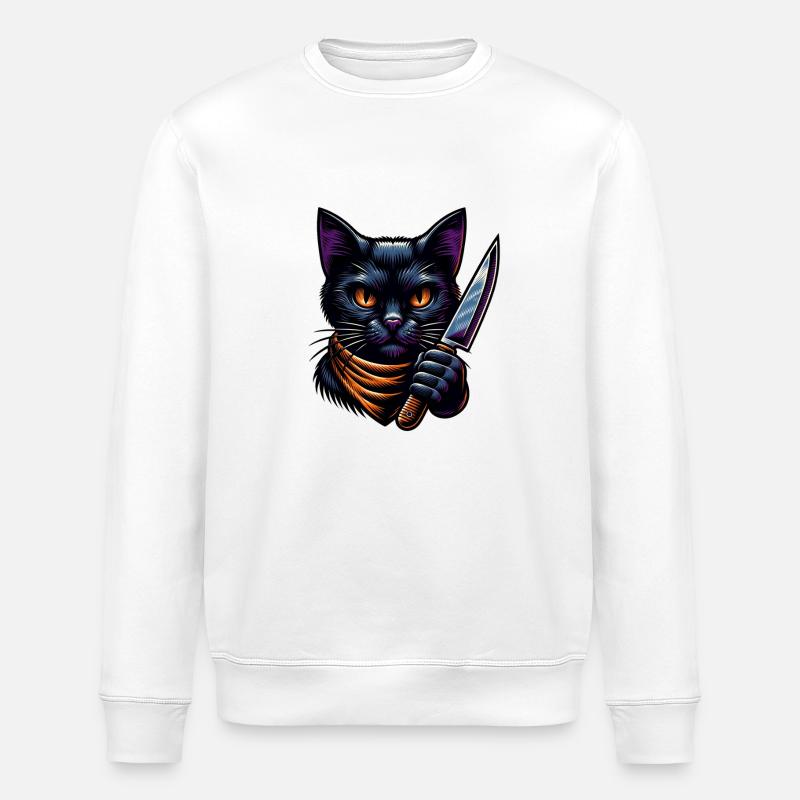 Böse Katze mit Messer - Stanley/Stella Unisex Bio-Sweatshirt ROLLER - Weiß