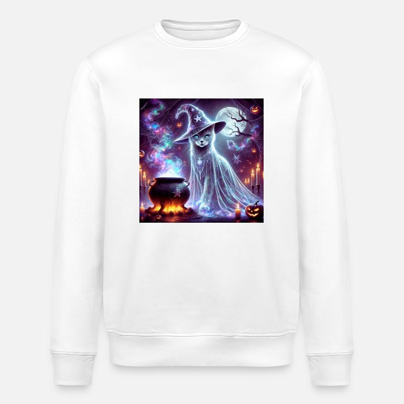 Mysterious Wizard Ghost Cat - Stanley/Stella ROLLER Unisex Organic Sweatshirt - white