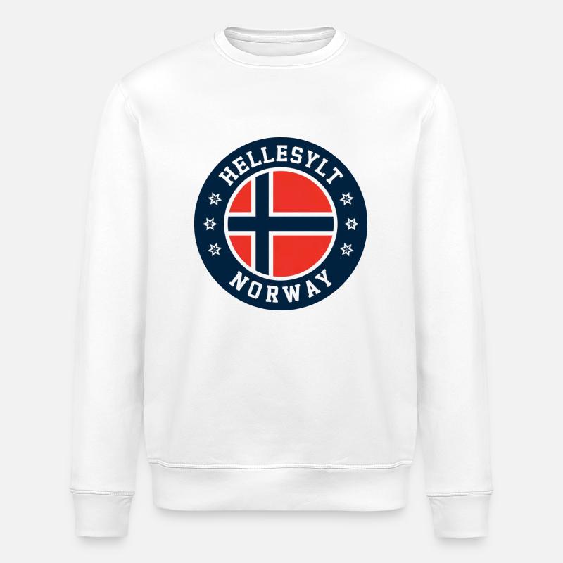 Hellesylt Norway Flag - Stanley/Stella ROLLER Unisex Organic Sweatshirt - white