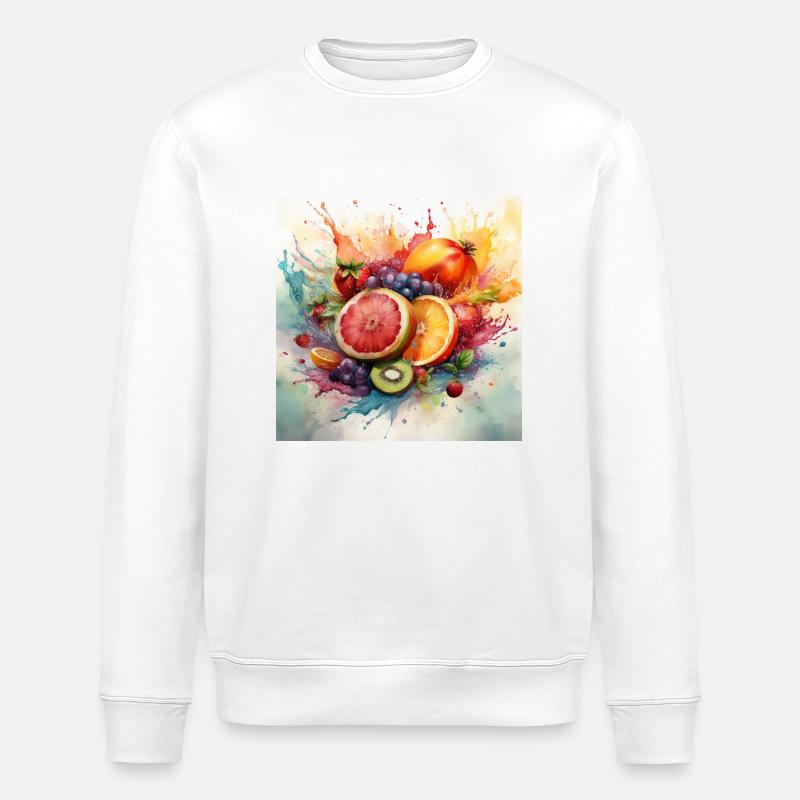 Vibrant Fruit Explosion Art - Stanley/Stella ROLLER Unisex Organic Sweatshirt - white