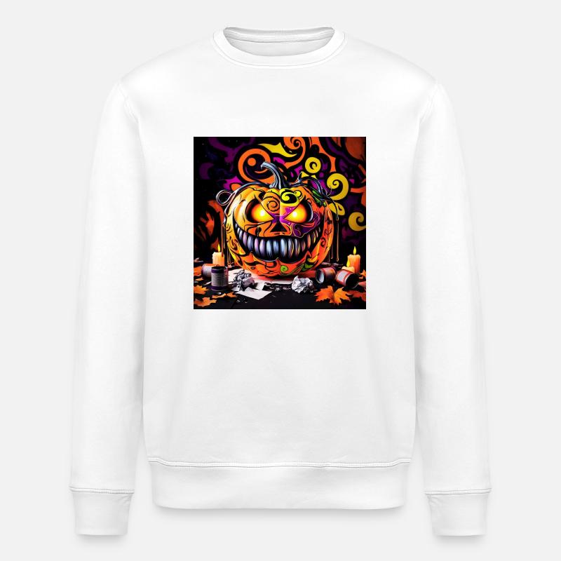 effrayant citrouille d’Halloween souriant - Sweat bio ROLLER Stanley/Stella Unisexe - blanc