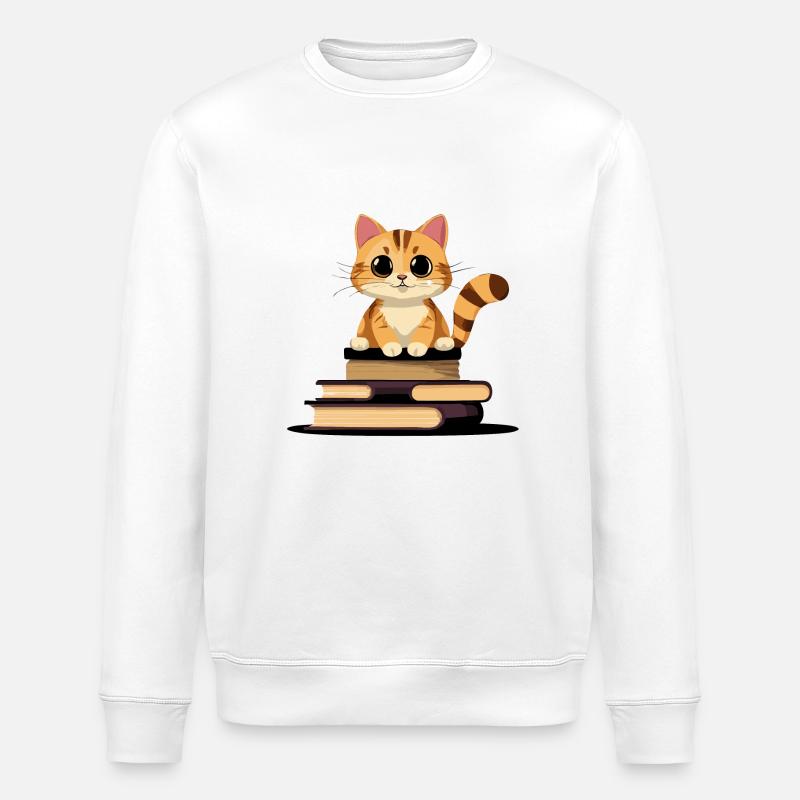Bücherkatze - Stanley/Stella Unisex Bio-Sweatshirt ROLLER - Weiß