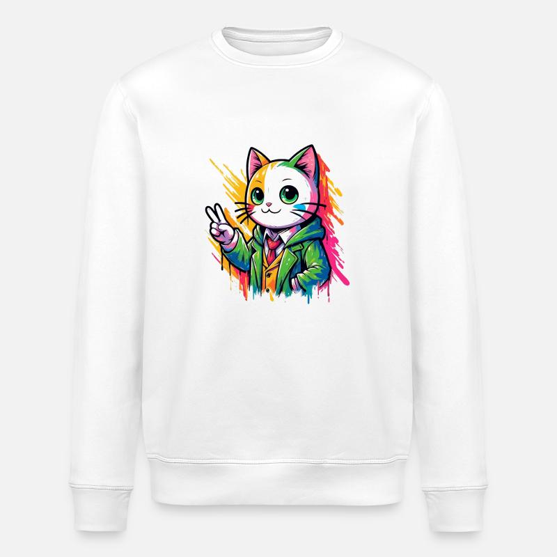 Chat Peace signe de paix - Sweat bio ROLLER Stanley/Stella Unisexe - blanc