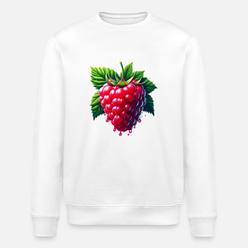 Runny leafy raspberry - Stanley/Stella ROLLER Unisex Organic Sweatshirt - white