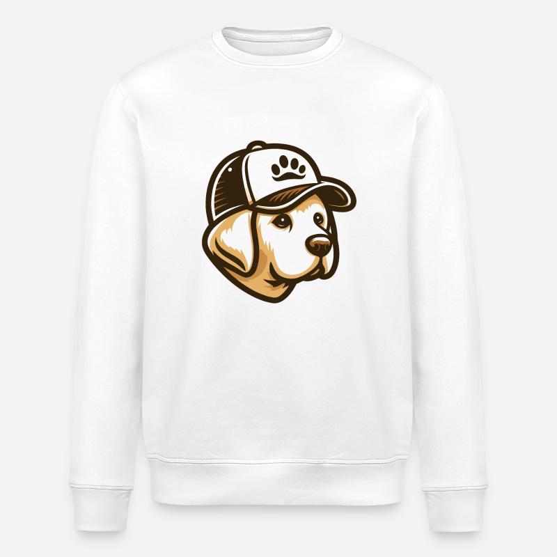Labrador Head with Cap - Stanley/Stella ROLLER Unisex Organic Sweatshirt - white