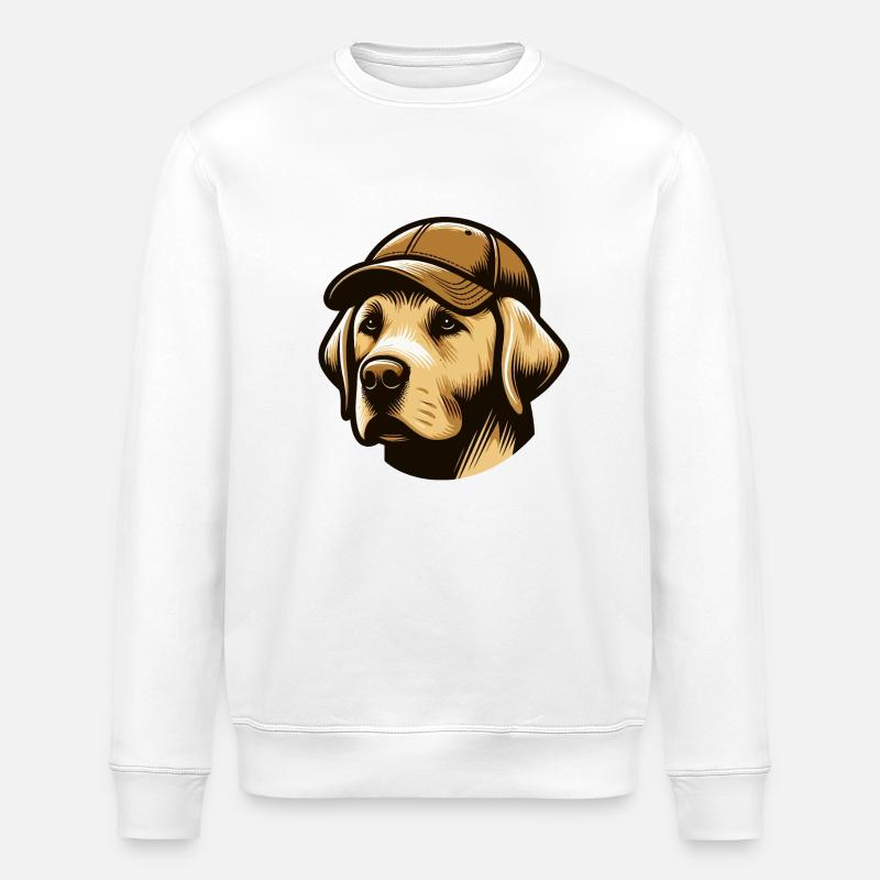 Labrador with cap - Stanley/Stella ROLLER Unisex Organic Sweatshirt - white