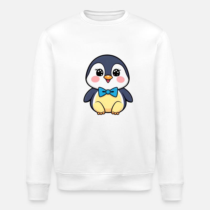 Fröhlicher Pinguin mit blauer Fliege - Stanley/Stella Unisex Bio-Sweatshirt ROLLER - Weiß