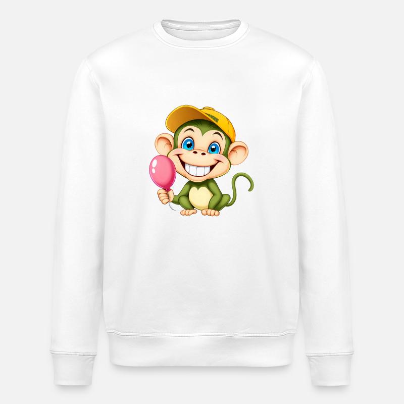 Joyeux singe de dessin animé tenant un ballon rose - Sweat bio ROLLER Stanley/Stella Unisexe - blanc