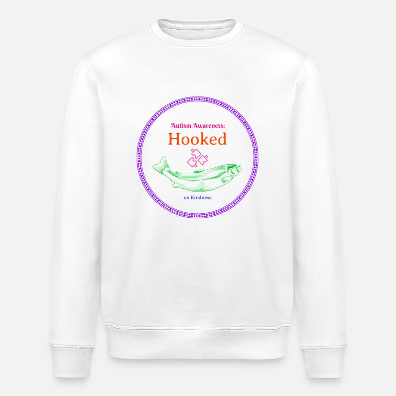 Autism Awareness Hooked on Kindness - Stanley/Stella ROLLER Unisex Organic Sweatshirt - white