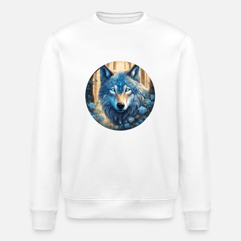 A mystical wolf's head - Stanley/Stella ROLLER Unisex Organic Sweatshirt - white