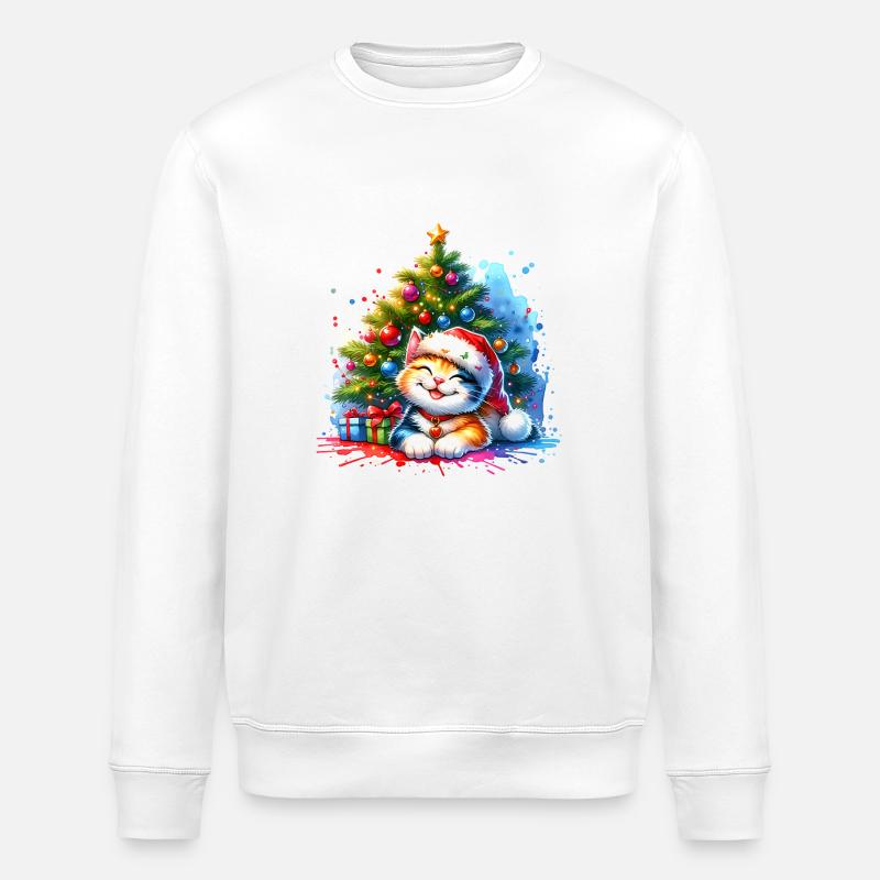 Chat mignon Noël - Sweat bio ROLLER Stanley/Stella Unisexe - blanc