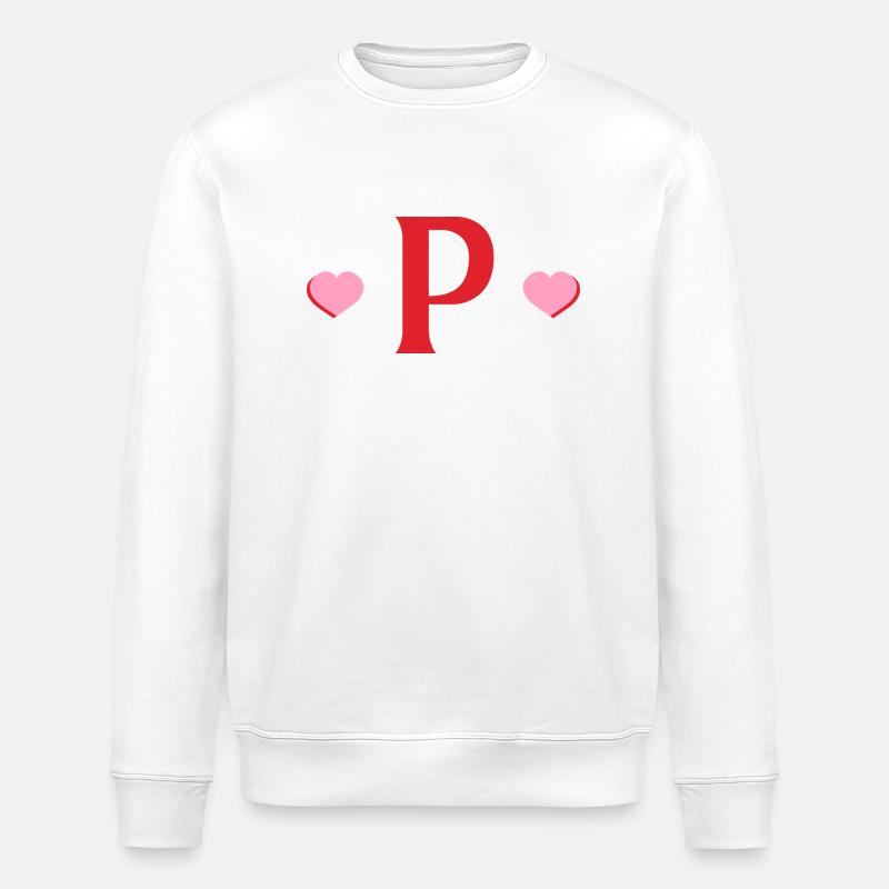 Lettre p cœurs rouges - Sweat bio ROLLER Stanley/Stella Unisexe - blanc