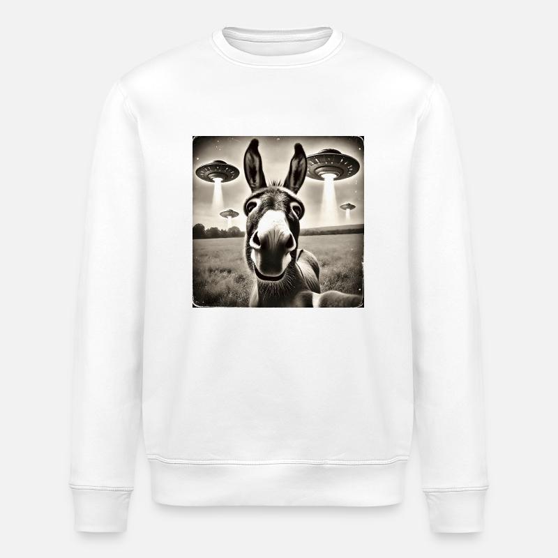 Lusitger Esel UFO Alien Selfie - Stanley/Stella Unisex Bio-Sweatshirt ROLLER - Weiß