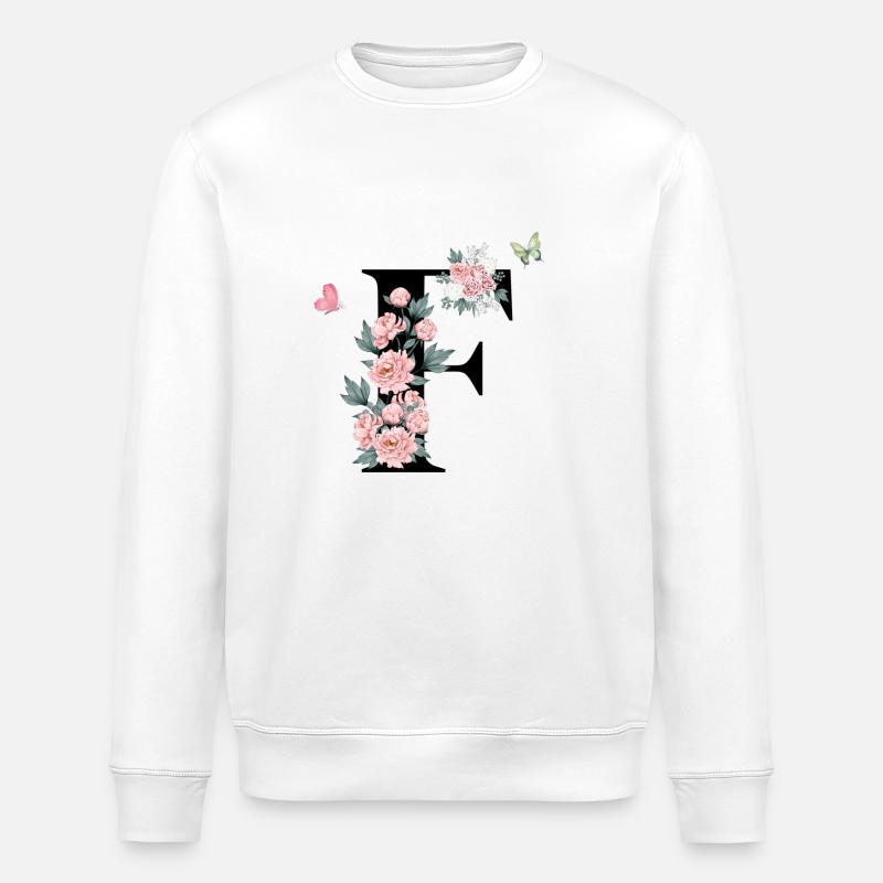 Buchstabe f rosa Blumen - Stanley/Stella Unisex Bio-Sweatshirt ROLLER - Weiß