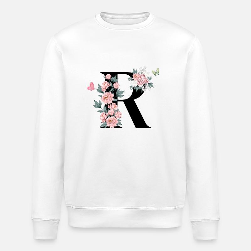 Lettre r fleurs rose - Sweat bio ROLLER Stanley/Stella Unisexe - blanc