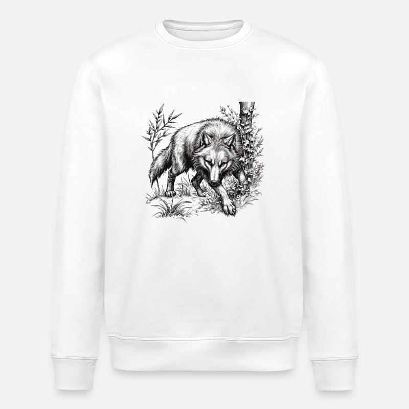 Loup à l’affût - Sweat bio ROLLER Stanley/Stella Unisexe - blanc