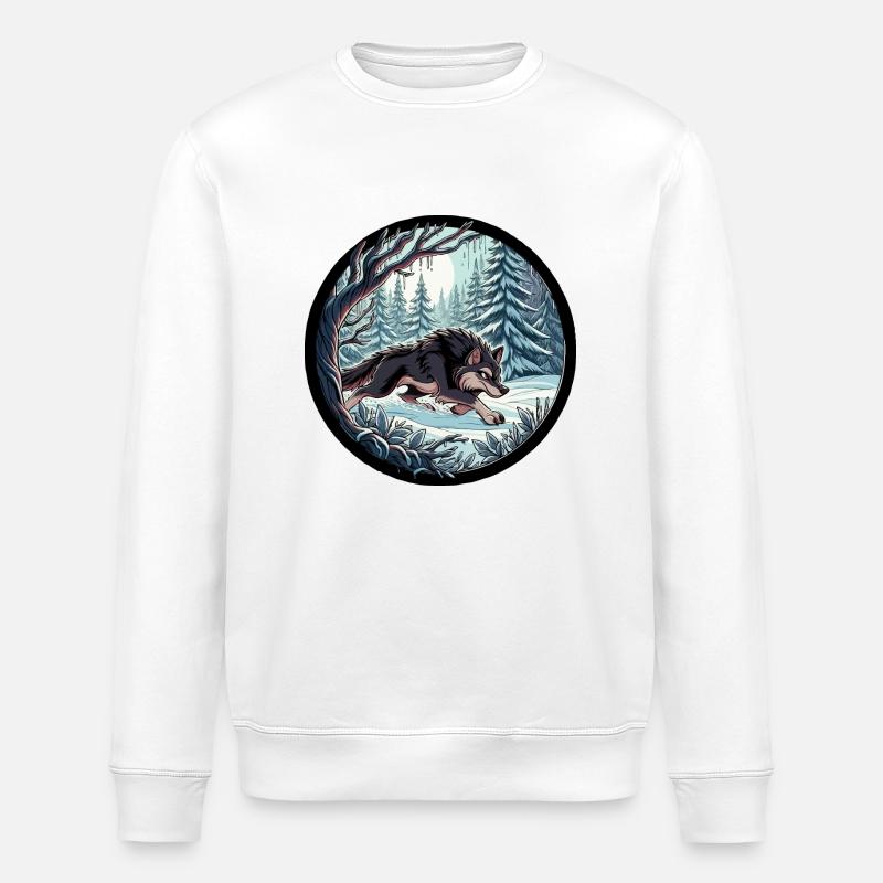 Wolf in snow forest - Stanley/Stella ROLLER Unisex Organic Sweatshirt - white