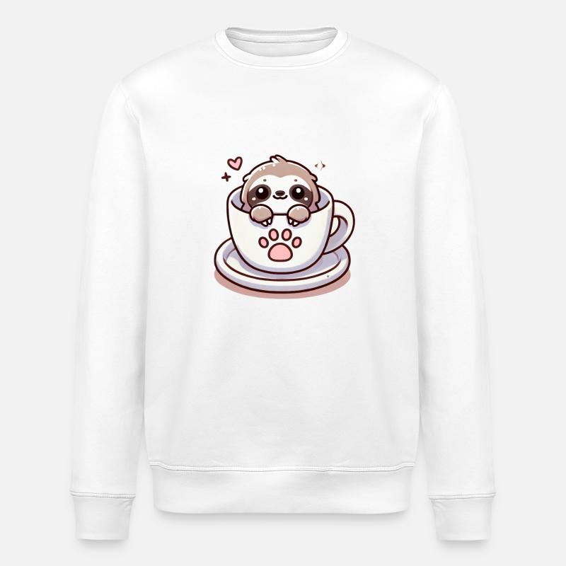 Müdes Faultier mit Kaffee - Stanley/Stella Unisex Bio-Sweatshirt ROLLER - Weiß