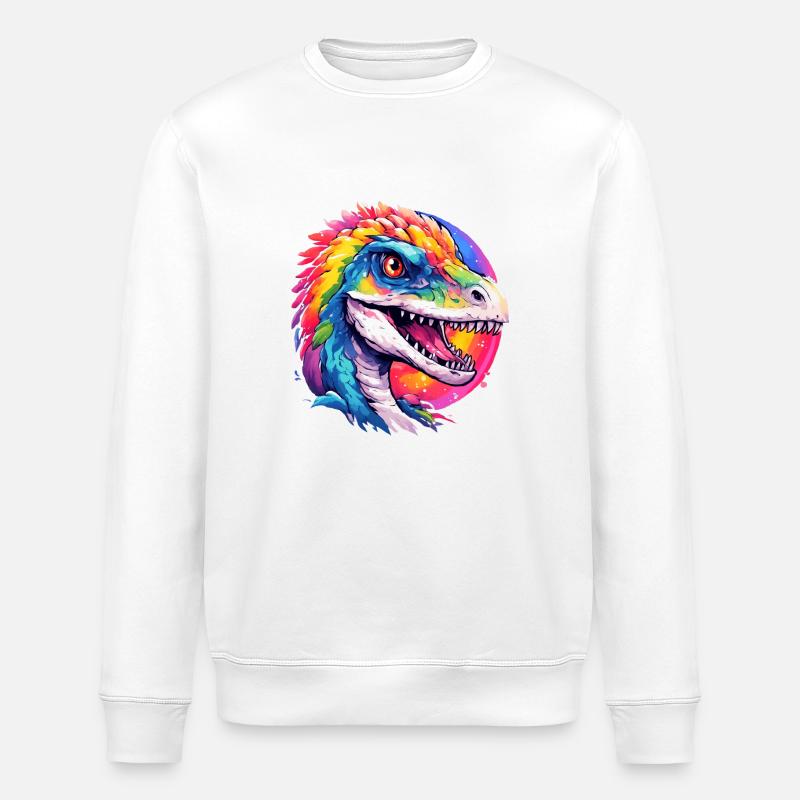 regenbogen dino - Stanley/Stella Unisex Bio-Sweatshirt ROLLER - Weiß