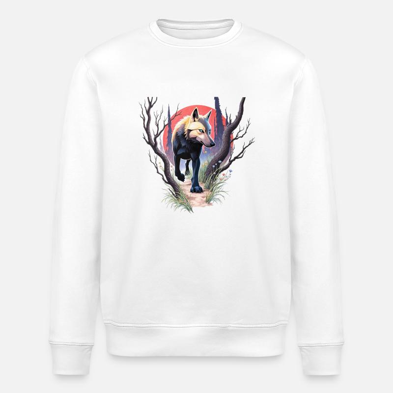 Wolf auf der Jagd - Stanley/Stella Unisex Bio-Sweatshirt ROLLER - Weiß