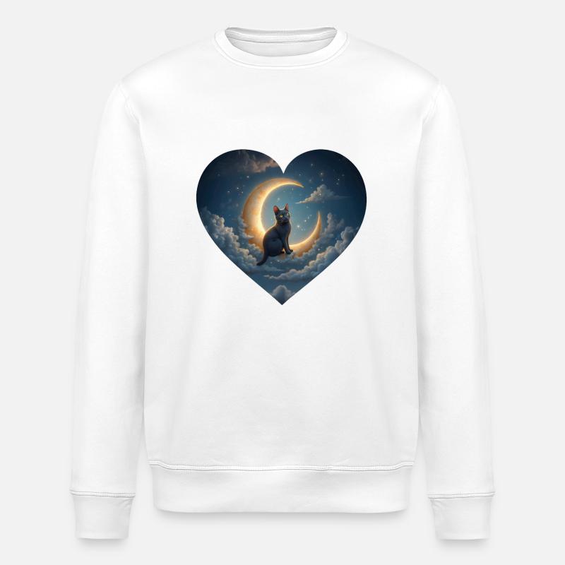 Die Katze im Mond - Stanley/Stella Unisex Bio-Sweatshirt ROLLER - Weiß