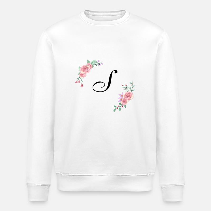 Lettre s florale rose - Sweat bio ROLLER Stanley/Stella Unisexe - blanc