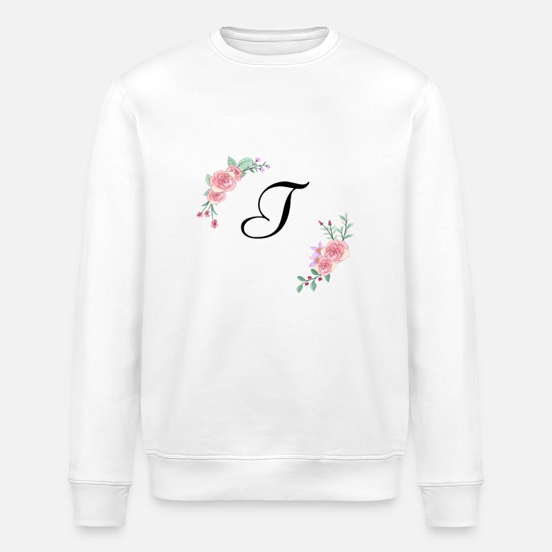Lettre t florale rose - Sweat bio ROLLER Stanley/Stella Unisexe - blanc