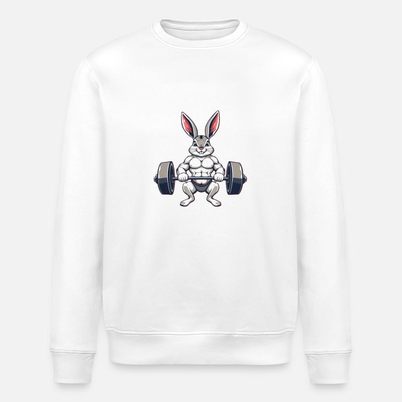Muscular bunny during training - Stanley/Stella ROLLER Unisex Organic Sweatshirt - white