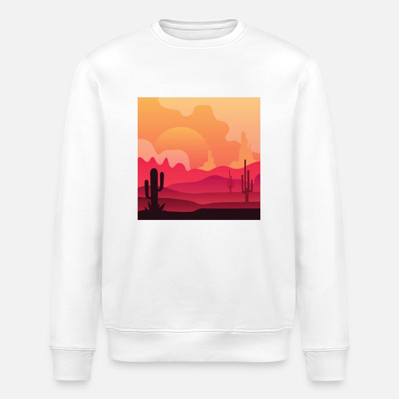 Desert Cactus Silhouette Sunset - Stanley/Stella ROLLER Unisex Organic Sweatshirt - white