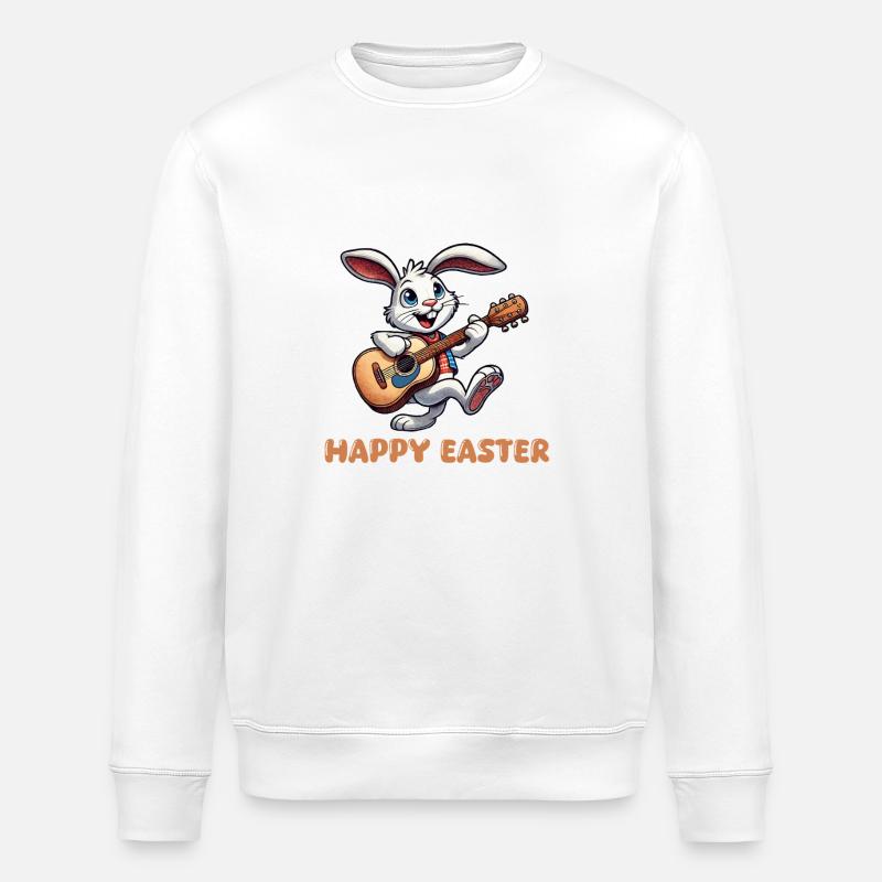 Bunny Guitar Happy Easter - Stanley/Stella ROLLER Unisex Organic Sweatshirt - white