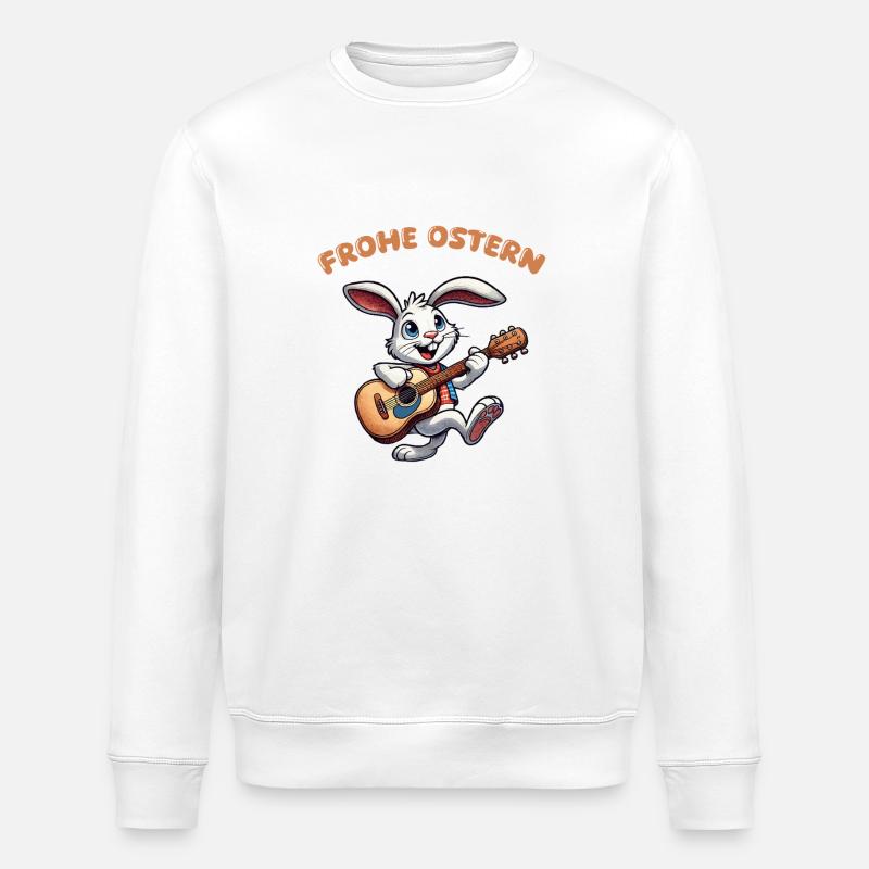 bunny guitar comic easter - Stanley/Stella ROLLER Unisex Organic Sweatshirt - white