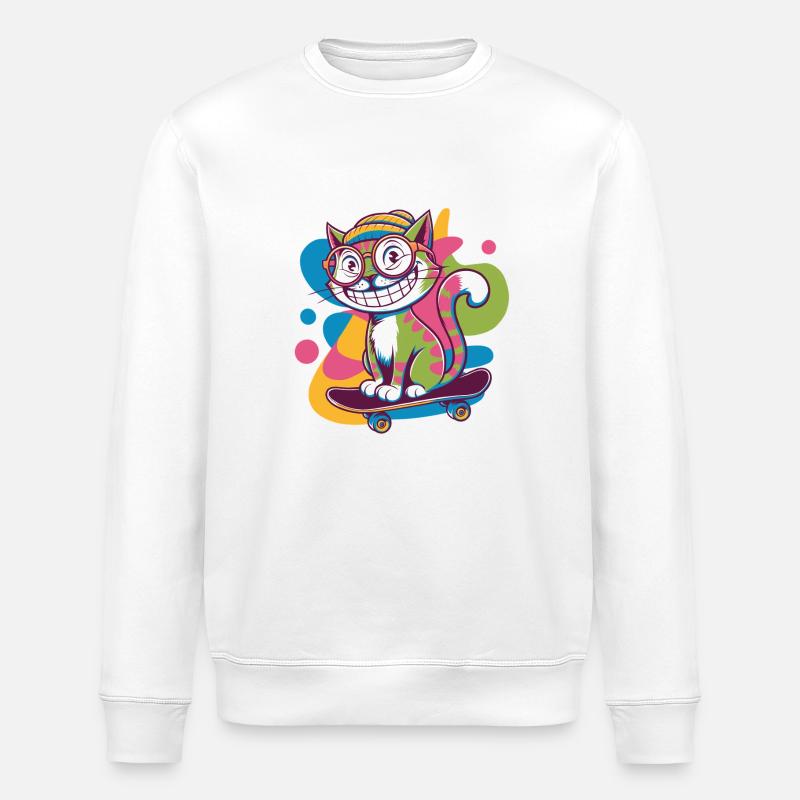 Funky Skater Cat - Stanley/Stella Unisex Bio-Sweatshirt ROLLER - Weiß