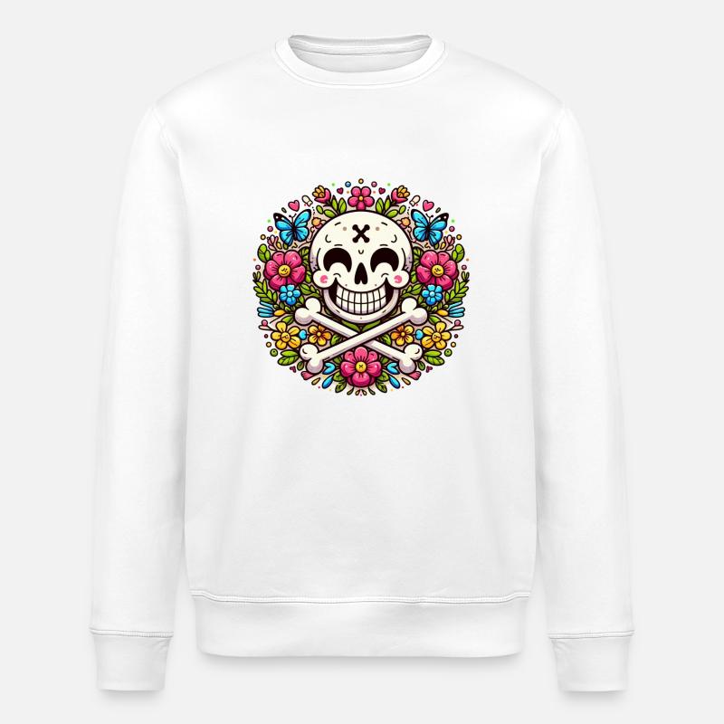 Funny Flower Skull - Stanley/Stella Unisex Bio-Sweatshirt ROLLER - Weiß