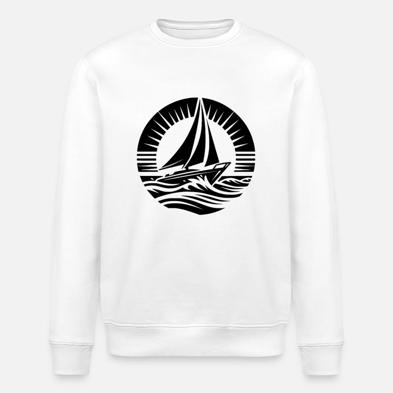 Modern sailboat in wave emblem - Stanley/Stella ROLLER Unisex Organic Sweatshirt - white