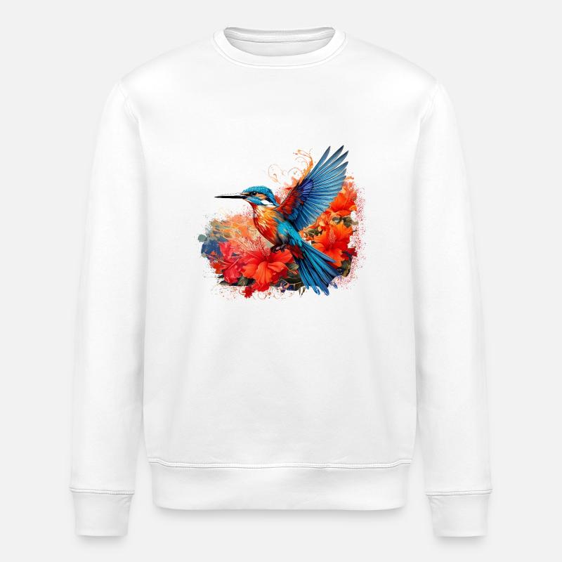 Eisvogel,Kolibri, Hibiskus,Blumen,bunt - Stanley/Stella Unisex Bio-Sweatshirt ROLLER - Weiß