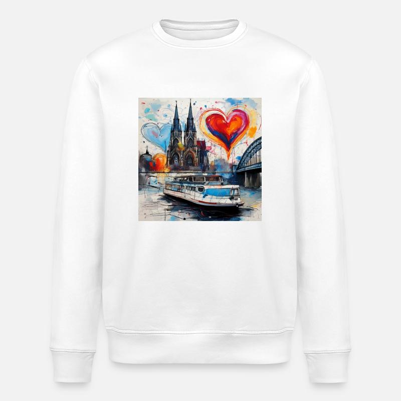 Cathédrale de Cologne,Cathédrale,Cologne,Coeurs,Peinture,Pastel - Sweat bio ROLLER Stanley/Stella Unisexe - blanc