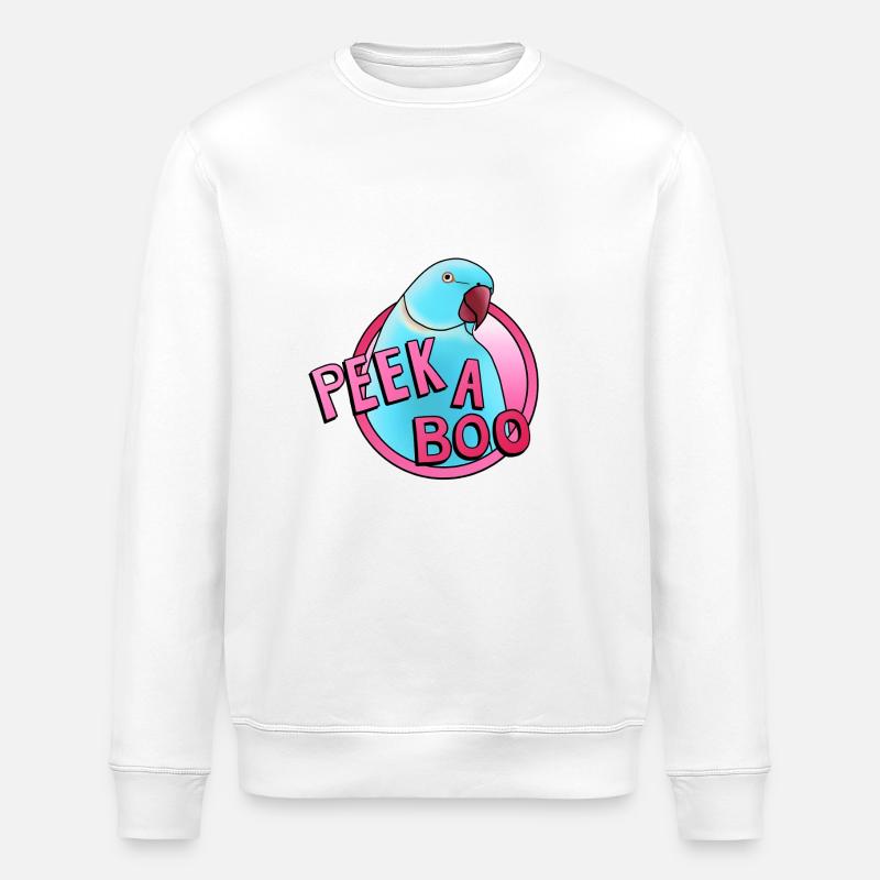 blauer Halsbandsittich „Peek-a-boo“ - Stanley/Stella Unisex Bio-Sweatshirt ROLLER - Weiß