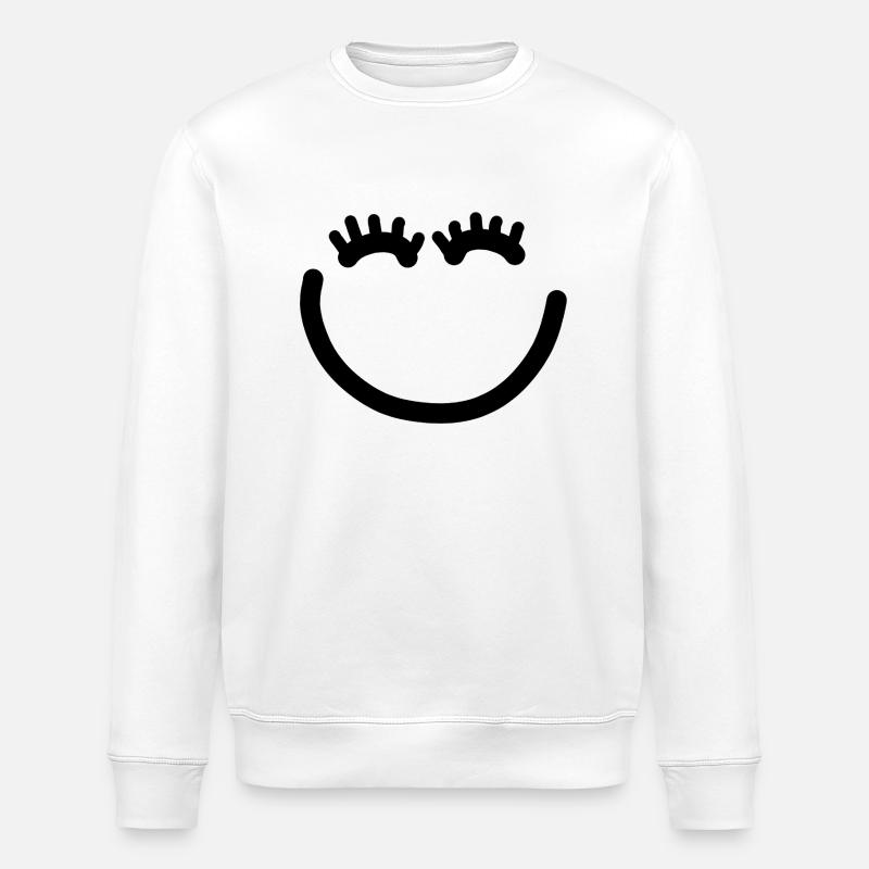 Happy face with eyelashes - Stanley/Stella ROLLER Unisex Organic Sweatshirt - white